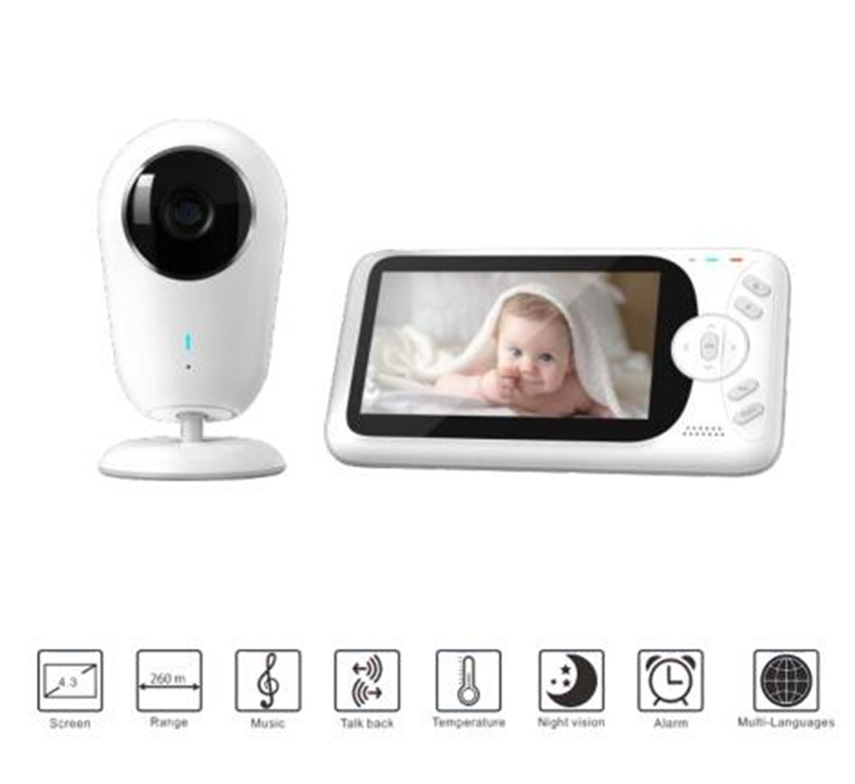 Home Security Land - Monitor Bayi Nirkabel HD Penuh 4.3