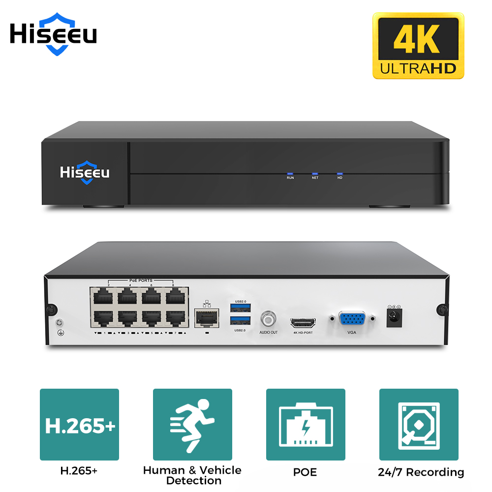 Home Security With Cameras - Hiseeu 8CH 4K PoE NVR Perekam