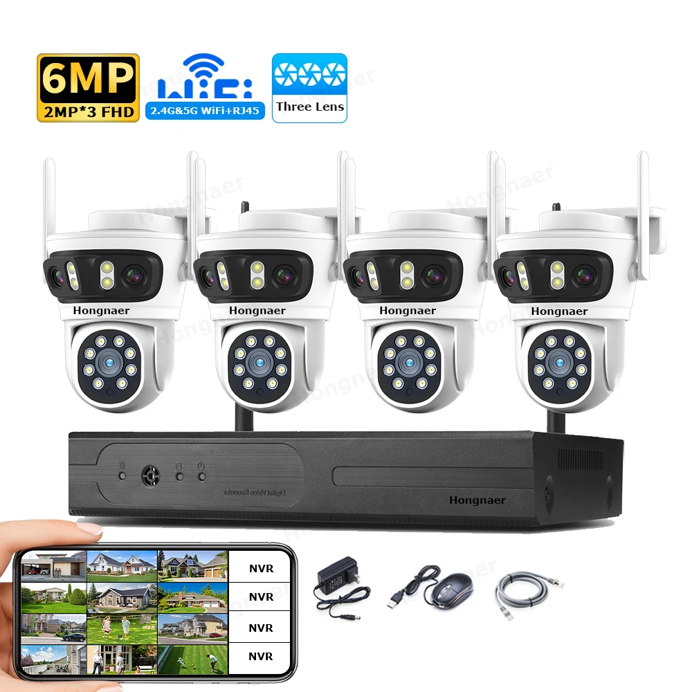 Home Security With Cameras - 2026 Hongnaer 6MP 4CH 3 Lensa