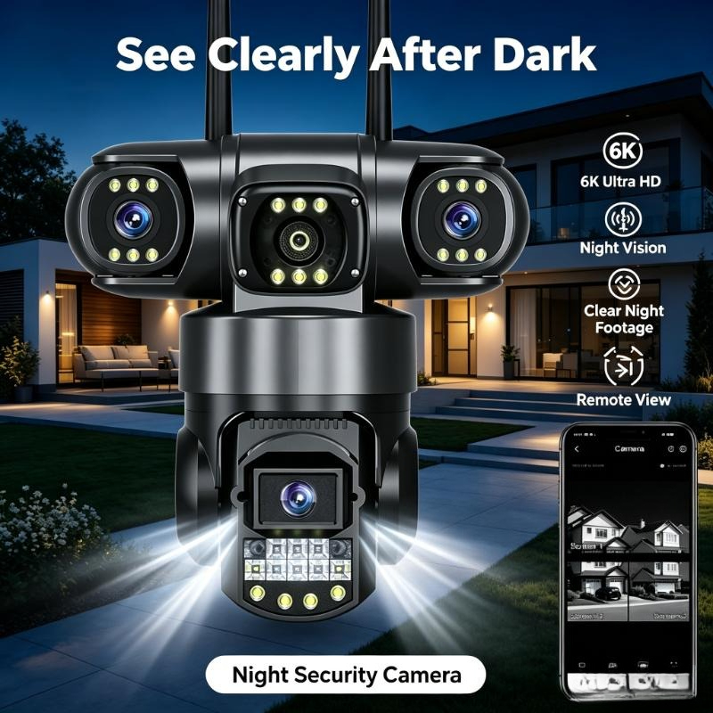 Home Yard Security Cameras - Kamera Pengawas Wifi 4G 3-Lensa Mendukung