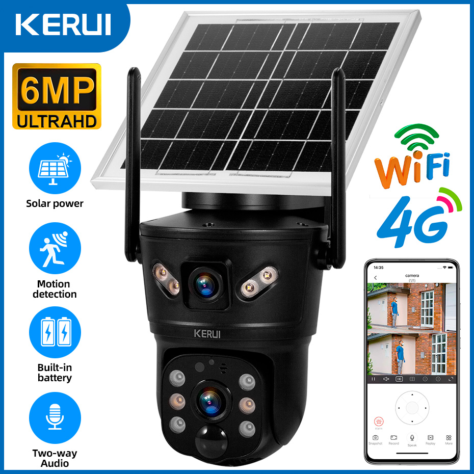 Home Security Video Cameras - KERUI kamera surya 6MP luar ruangan,