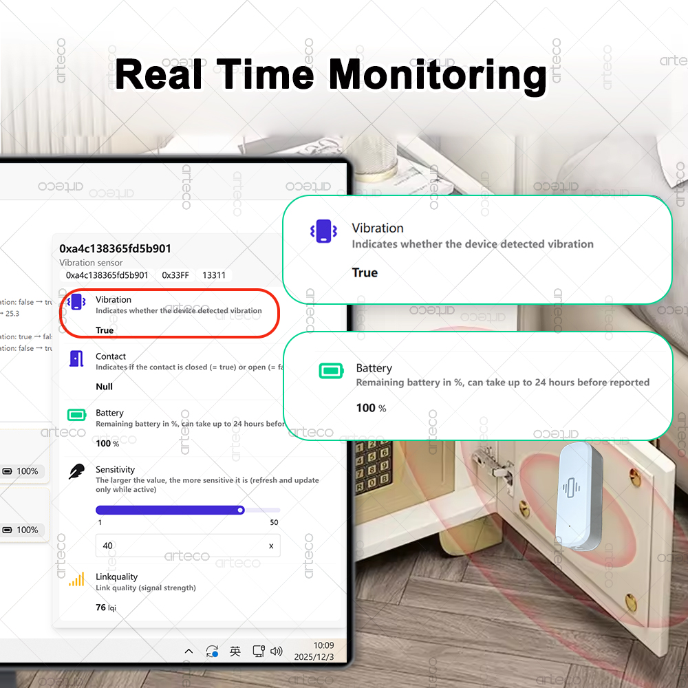 Sensor Getaran ZigBee 3.0 Cerd - Home Security With Alarm ulasan dan harga