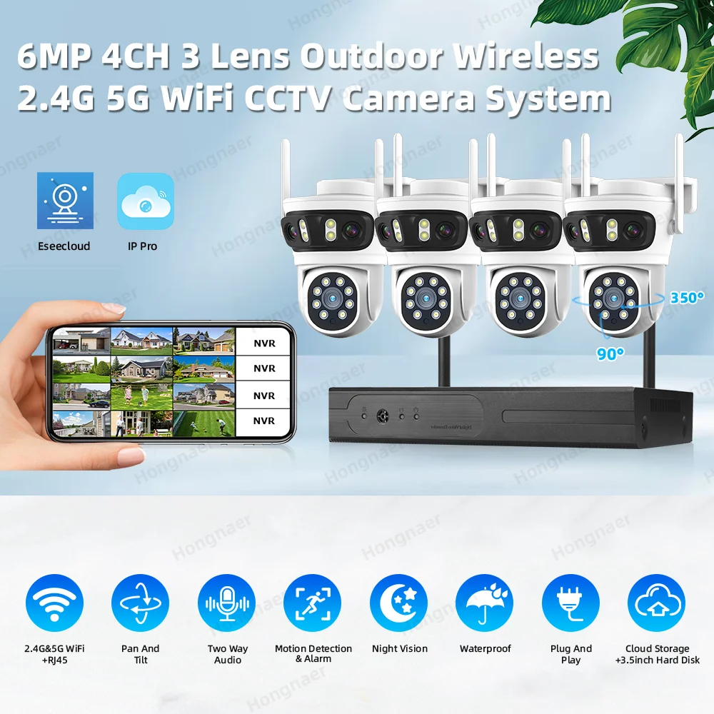 2026 Hongnaer 6MP 4CH 3 Lensa  - Home Security With Cameras ulasan dan harga